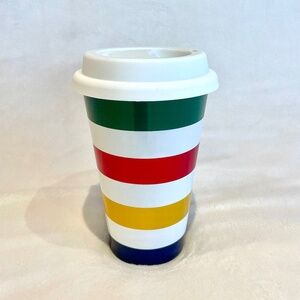 HBC Hudson's Bay Company Classic Striped Ceramic To Go Mug with Silicone Lid